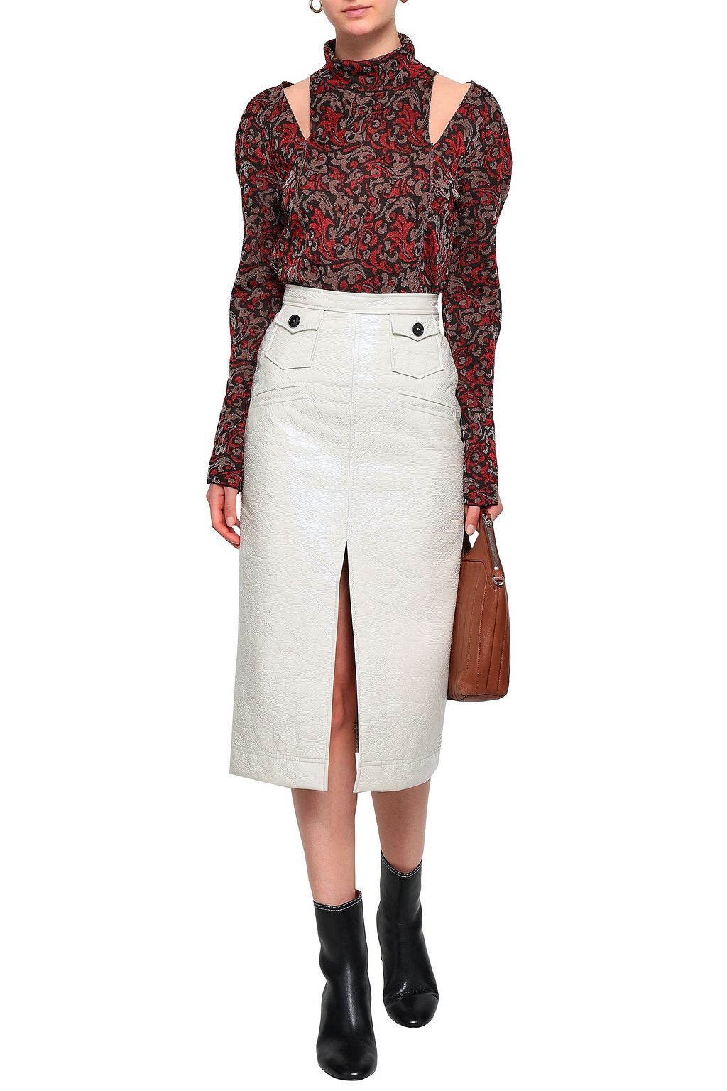 CHLOÉ Cutout metallic jacquard-knit turtleneck sweater