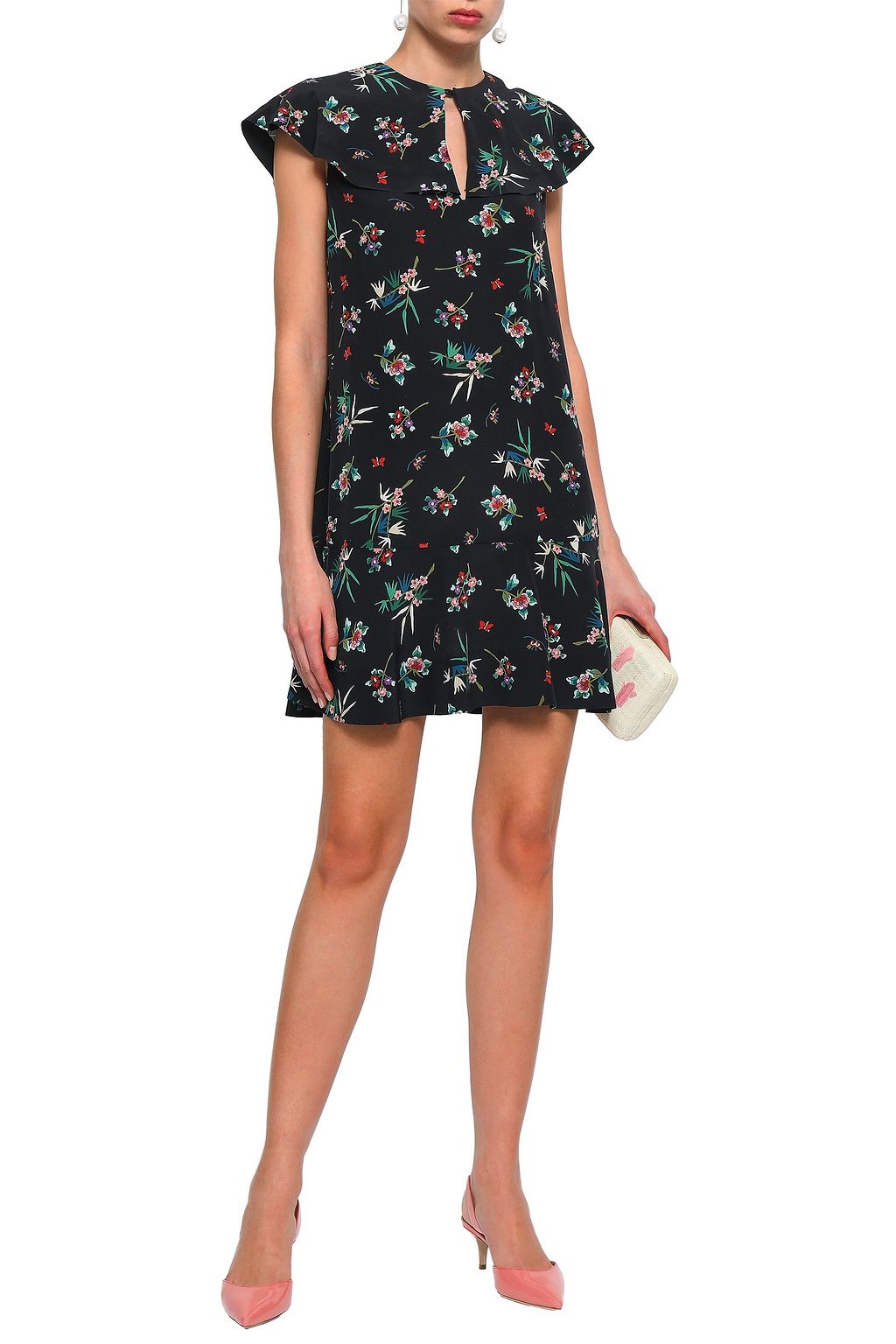 REDVALENTINO Floral-print silk-crepe mini dress