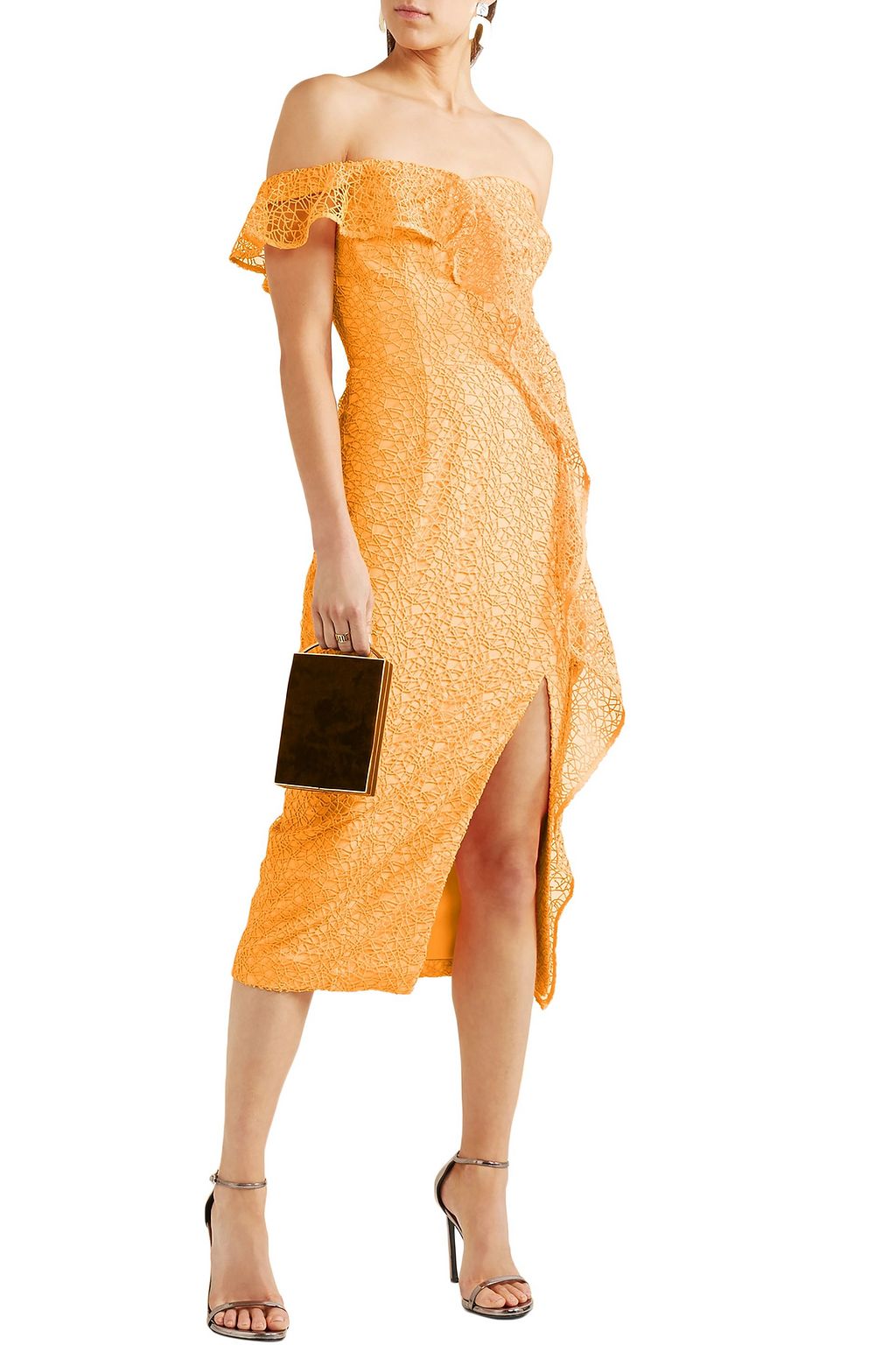 REBECCA VALLANCE Baha one-shoulder guipure lace midi dress