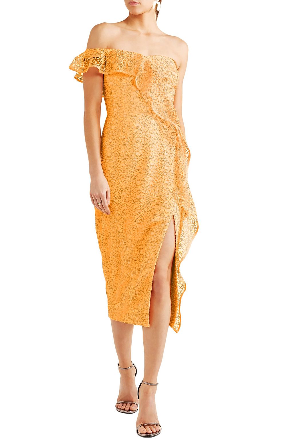 REBECCA VALLANCE Baha one-shoulder guipure lace midi dress