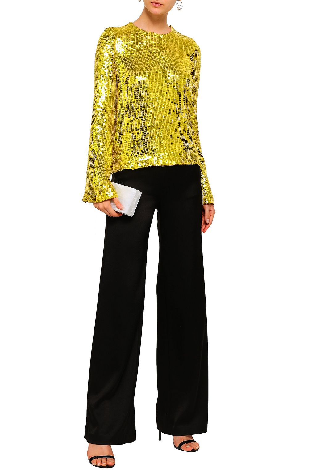 GALVAN  LONDON Clara sequined silk-chiffon top