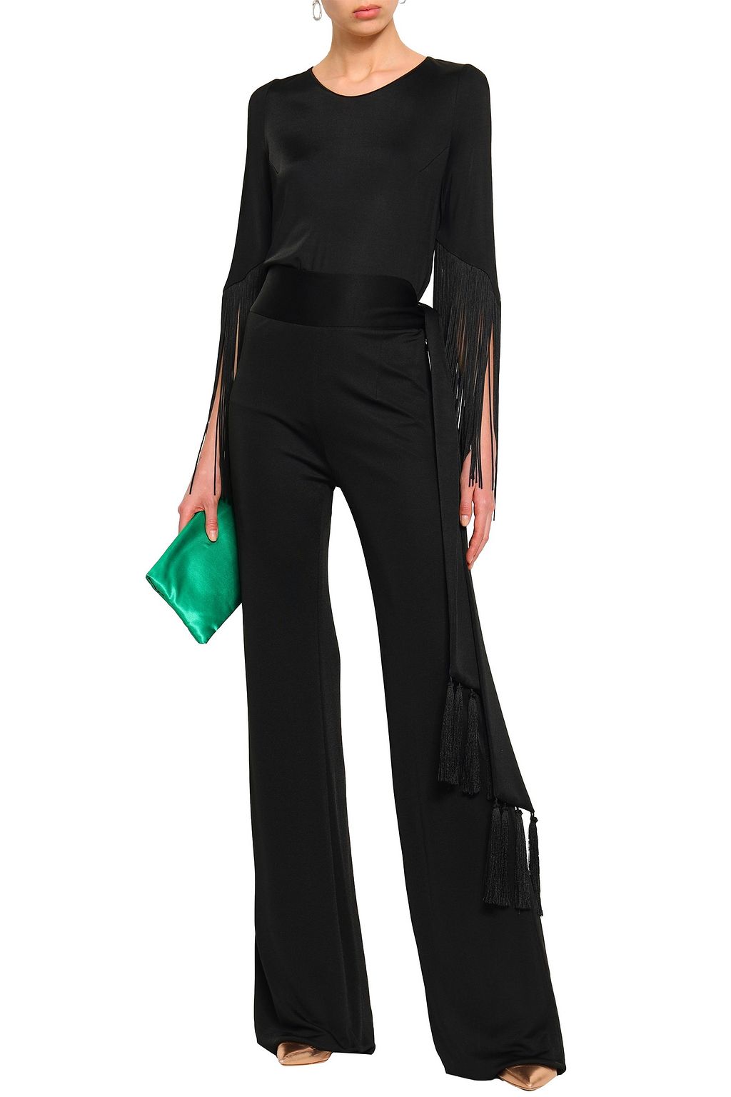 GALVAN  LONDON Belted stretch-jersey wide-leg pants