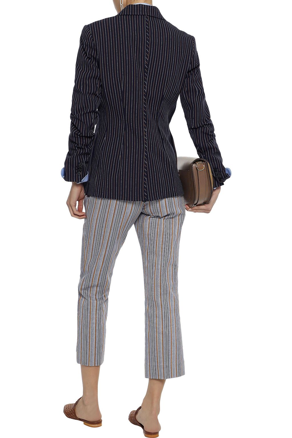 DEREK LAM 10 CROSBY Cropped striped cotton-blend twill kick-flare pants