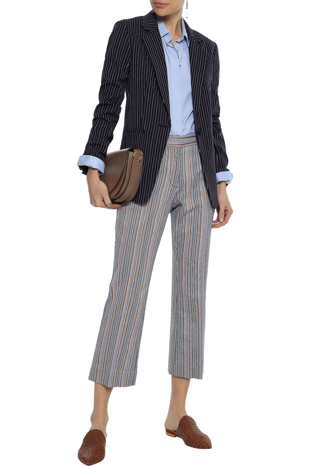 DEREK LAM 10 CROSBY Cropped striped cotton-blend twill kick-flare pants