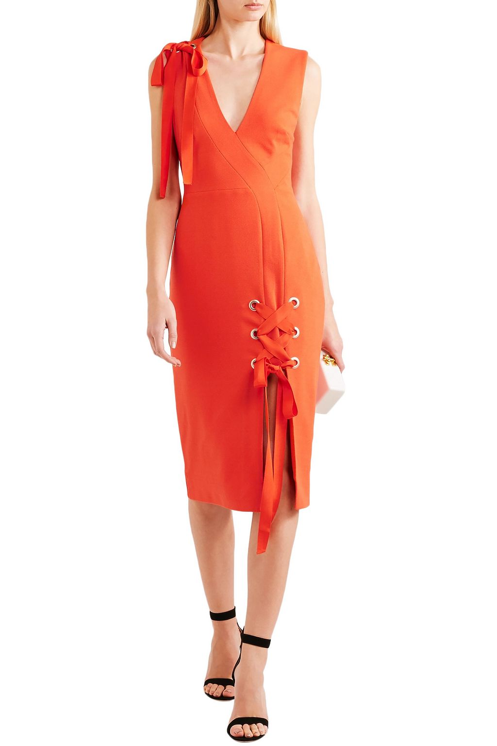 REBECCA VALLANCE Lace-up cutout crepe dress