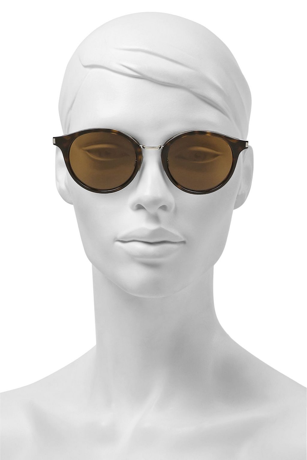 SAINT LAURENT Round-frame tortoiseshell acetate and silver-tone sunglasses