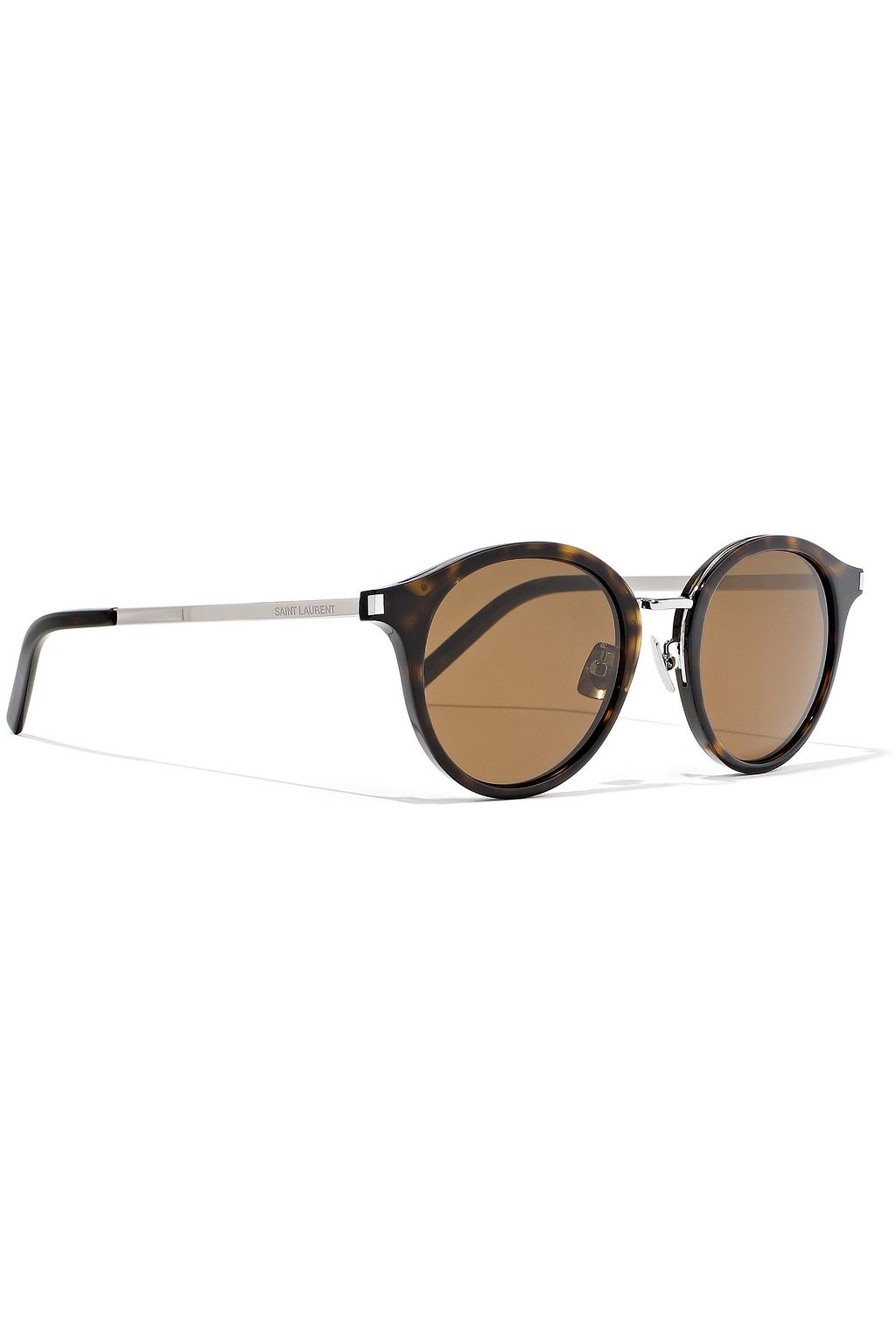 SAINT LAURENT Round-frame tortoiseshell acetate and silver-tone sunglasses