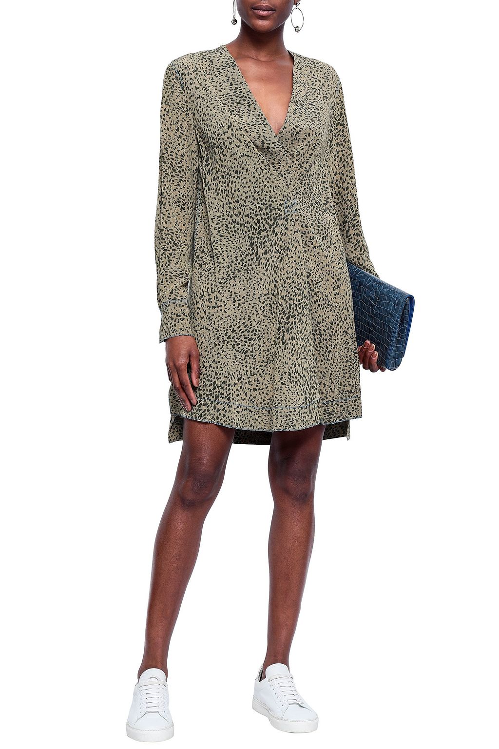 RAG & BONE Wrap-effect printed washed-silk mini dress