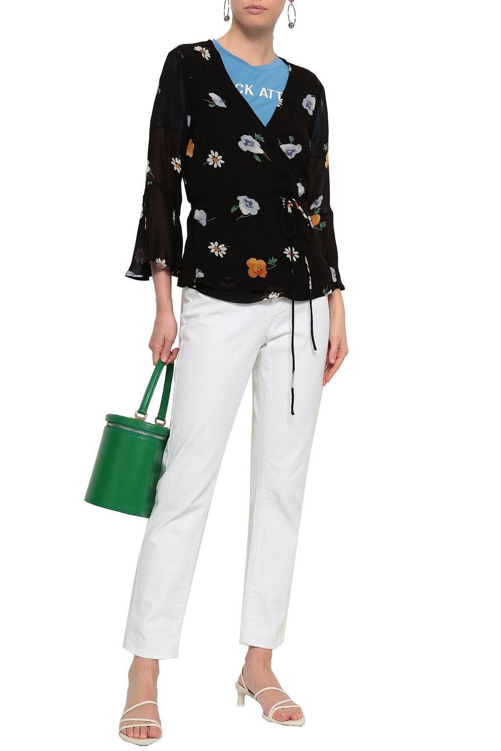 GANNI Floral-print georgette wrap top