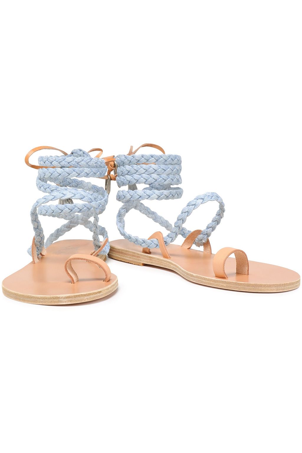 ANCIENT GREEK SANDALS صندل من الدنيم المضفر مزين بالجلد