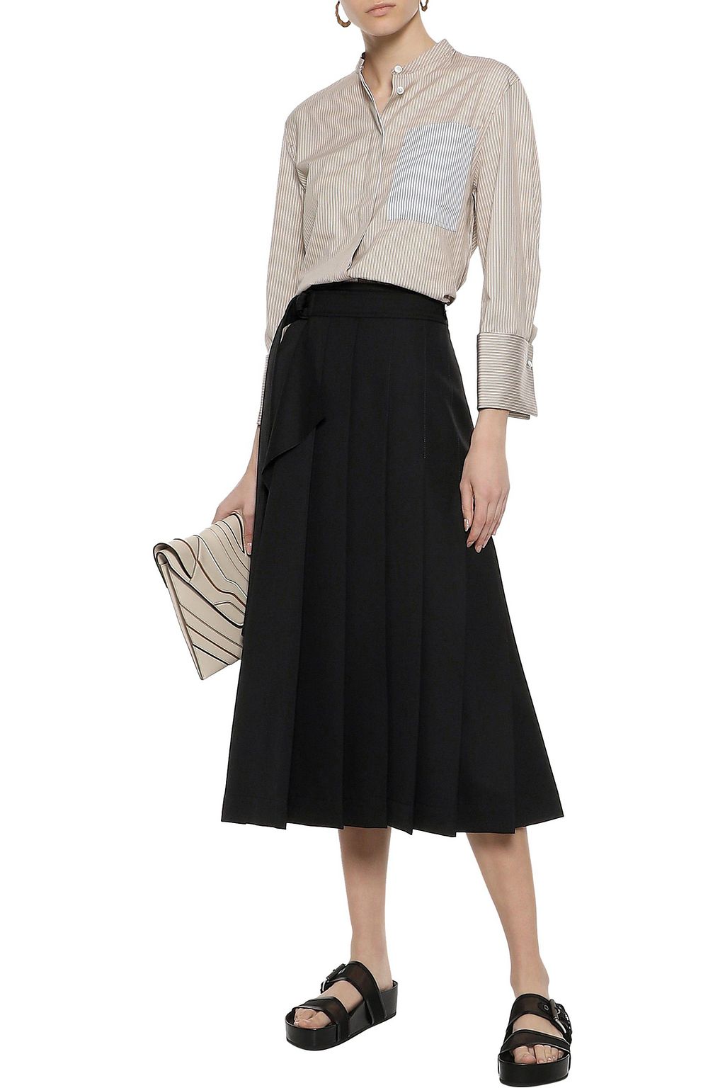 JOSEPH Fleet pleated twill midi wrap skirt