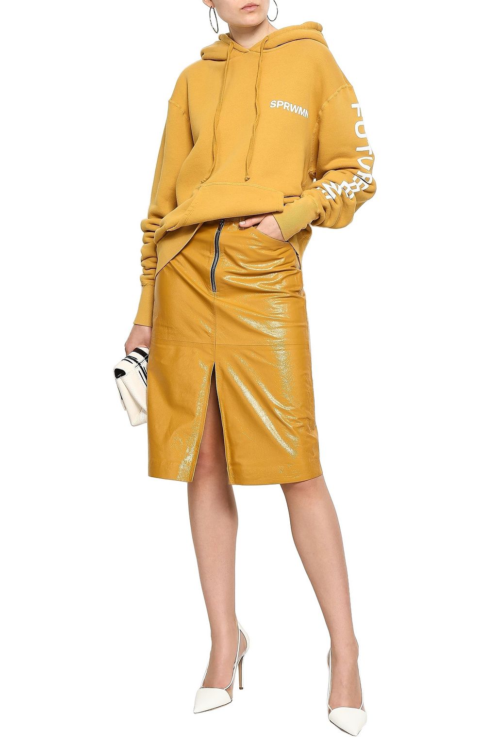 SPRWMN Cracked patent-leather skirt