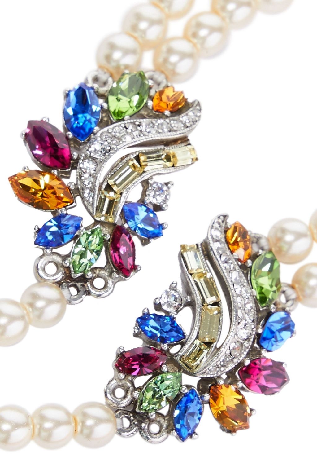 BEN-AMUN Silver-tone, Swarovski crystal and faux pearl necklace