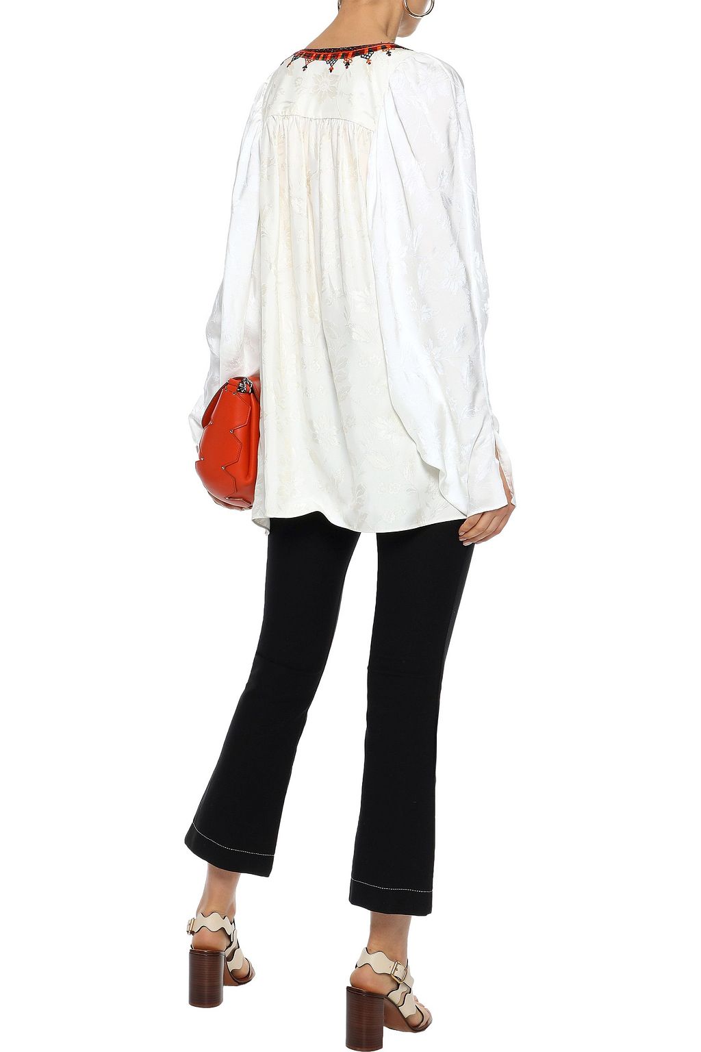 CHLOÉ Paneled grosgrain-trimmed embellished jacquard tunic
