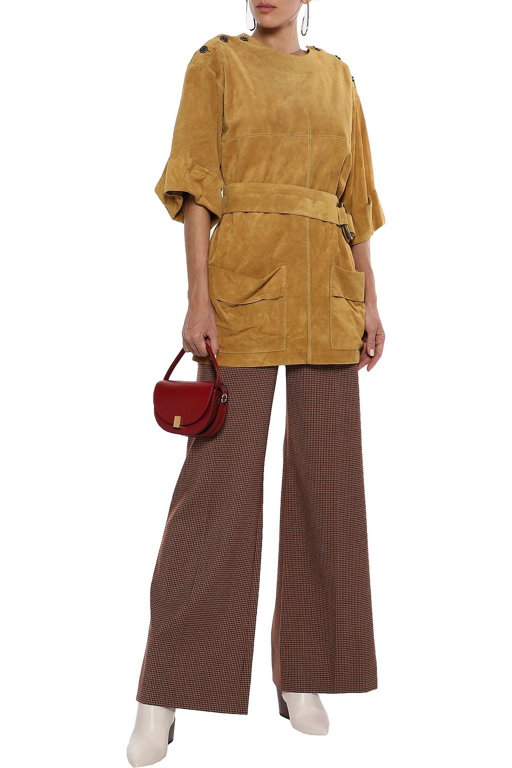 CHLOÉ Belted button-detailed suede top