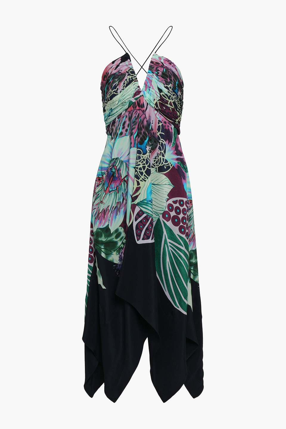 roberto cavalli - open-back floral-print silk crepe de chine midi dress - blue - it 42