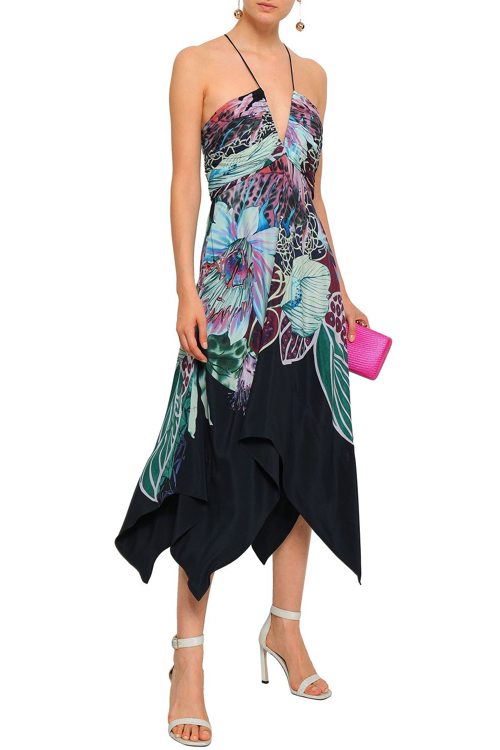 ROBERTO CAVALLI Open-back floral-print silk crepe de chine midi dress