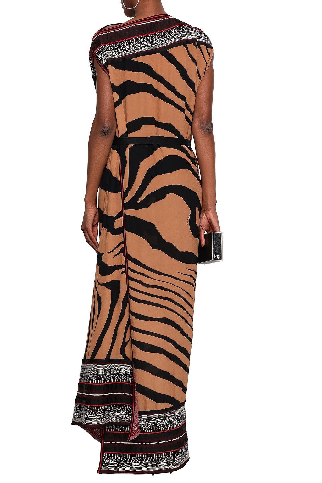 ROBERTO CAVALLI Paneled stretch-knit and zebra-print silk-crepe maxi dress