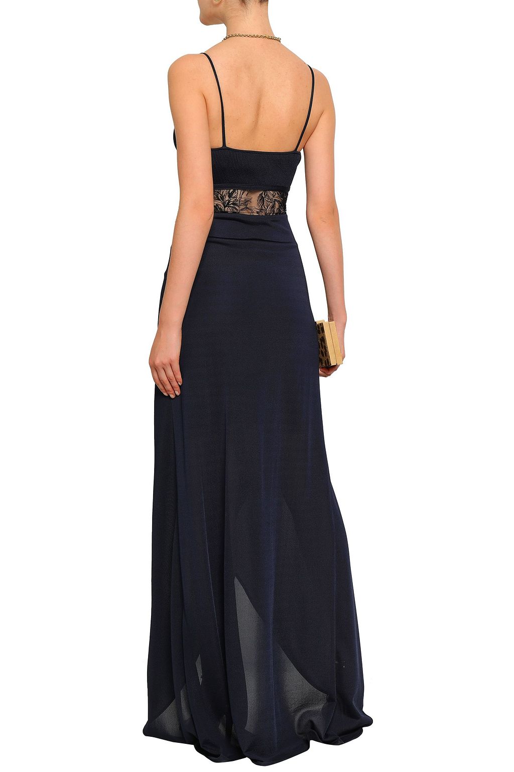 ROBERTO CAVALLI Embroidered tulle-paneled stretch-knit gown