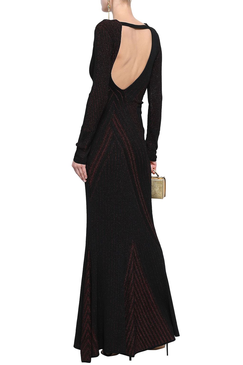 ROBERTO CAVALLI Open-back metallic ribbed-knit gown