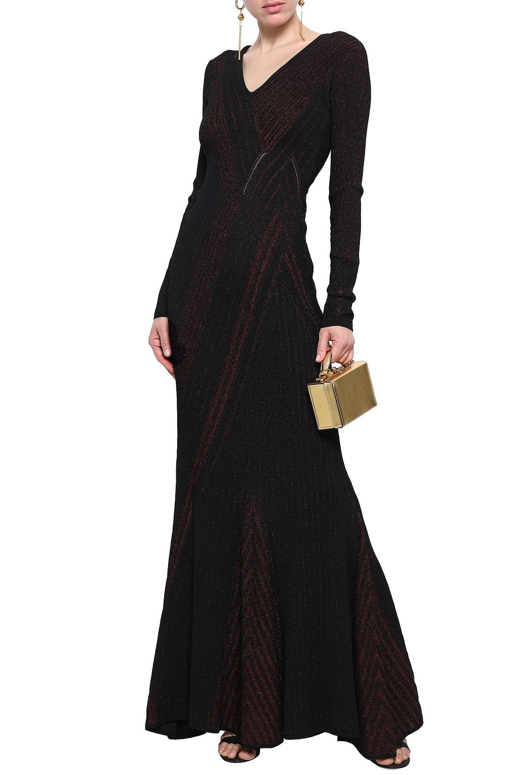 ROBERTO CAVALLI Open-back metallic ribbed-knit gown