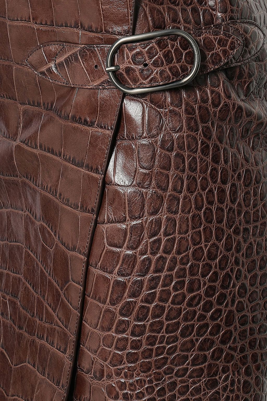 ROBERTO CAVALLI Fluted croc-effect leather wrap skirt
