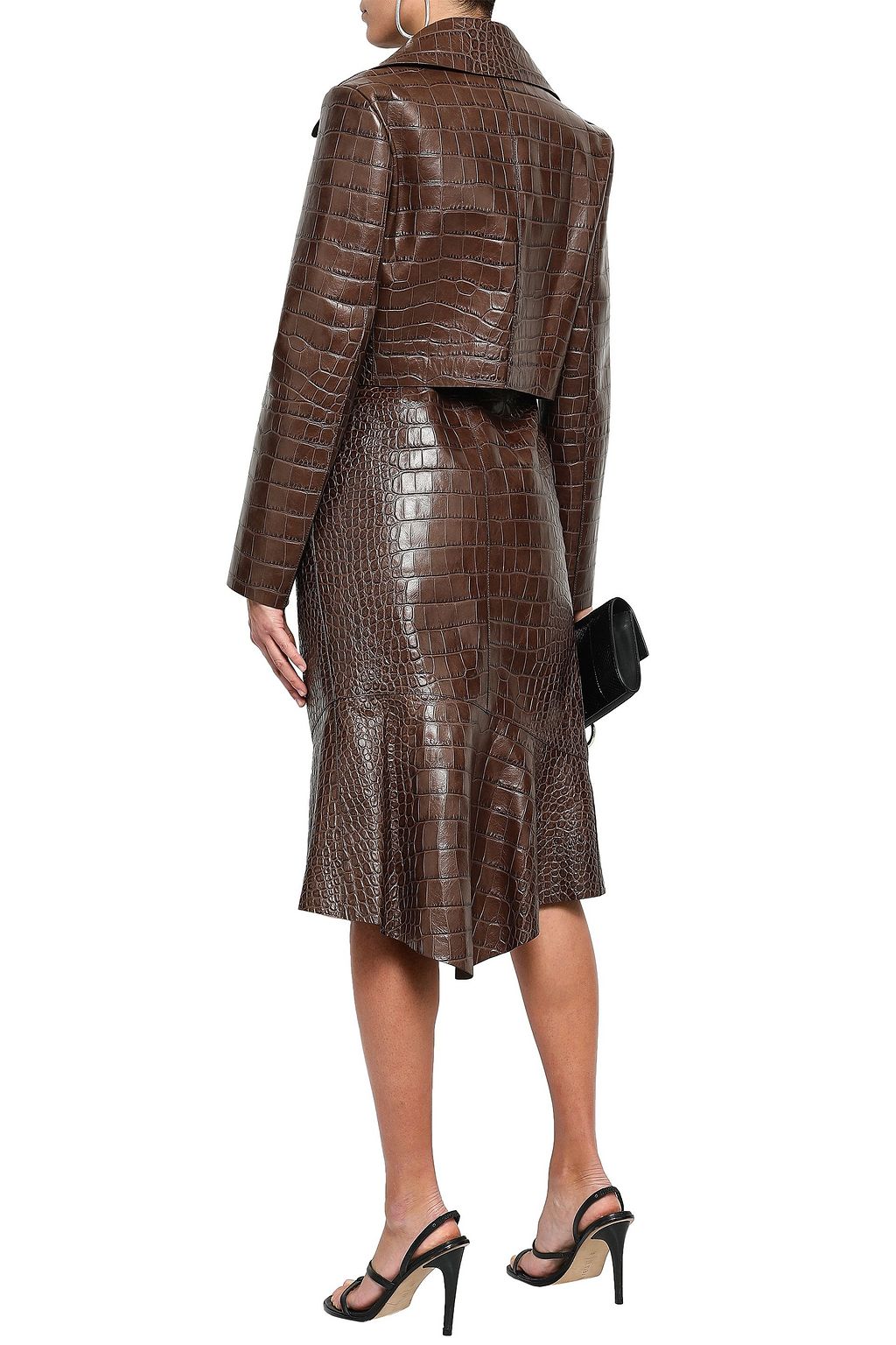 ROBERTO CAVALLI Fluted croc-effect leather wrap skirt