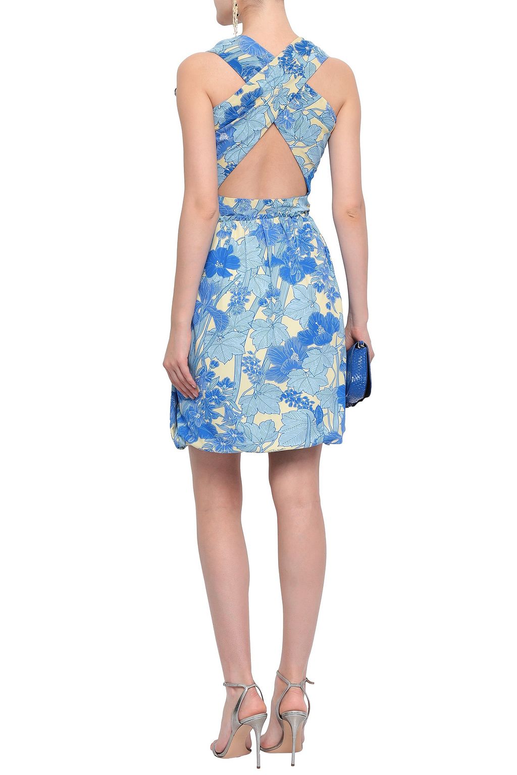 ROBERTO CAVALLI Draped floral-print stretch-jersey mini skirt