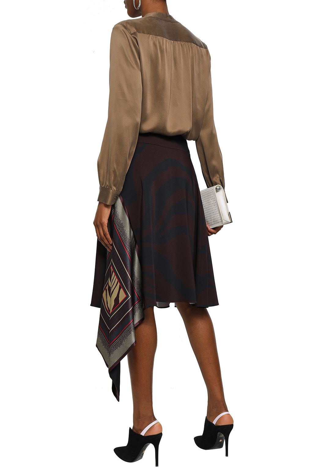 ROBERTO CAVALLI Draped printed satin-paneled jersey skirt