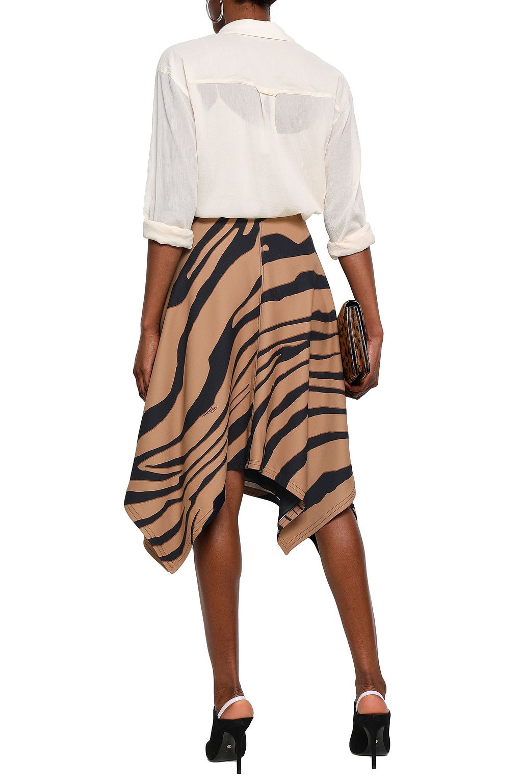 ROBERTO CAVALLI Asymmetric zebra-print crepe skirt