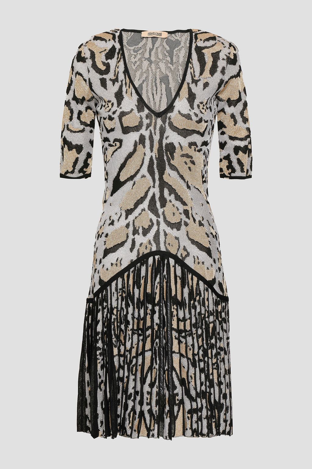 ROBERTO CAVALLI Pleated metallic leopard jacquard mini dress THE