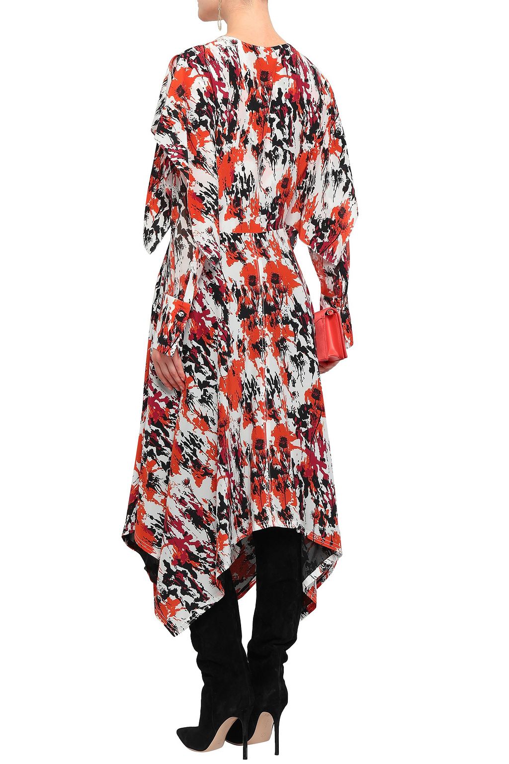 ROBERTO CAVALLI Draped printed silk crepe de chine midi dress