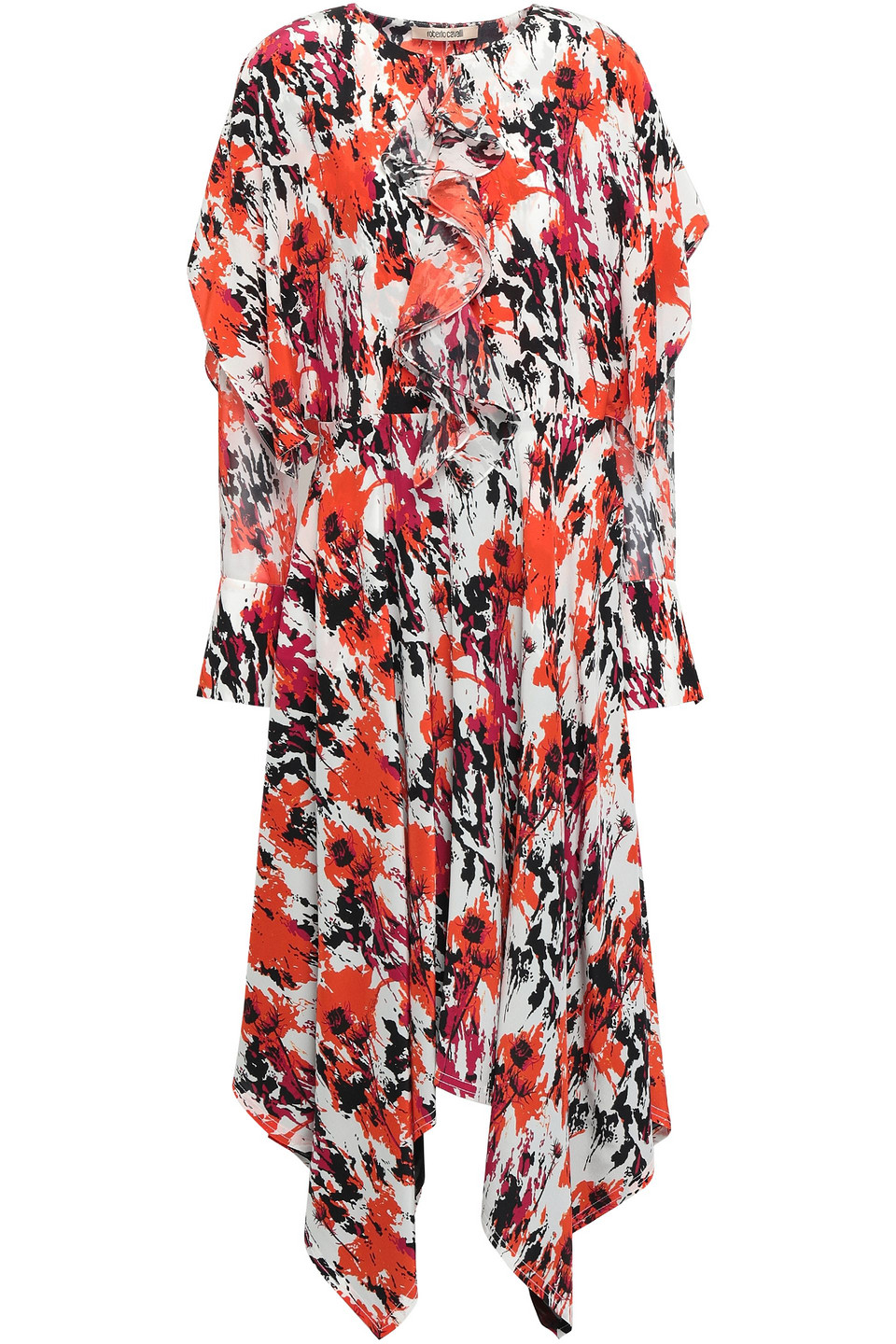 roberto cavalli - draped printed silk crepe de chine midi dress - white - it 38