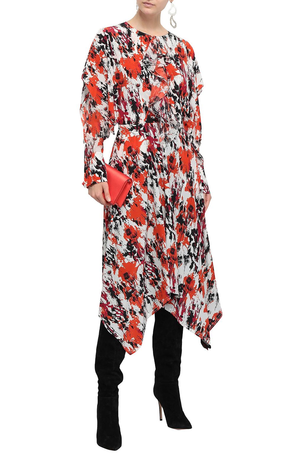 ROBERTO CAVALLI Draped printed silk crepe de chine midi dress