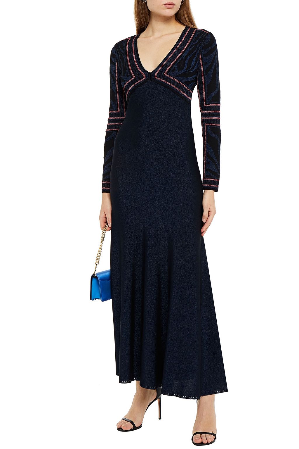 ROBERTO CAVALLI Metallic intarsia-knit midi dress