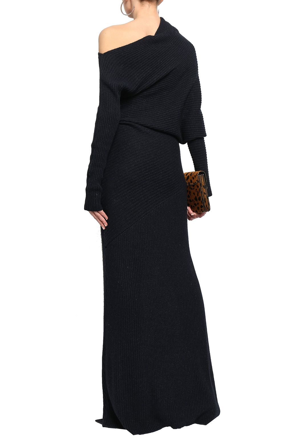 ROBERTO CAVALLI One-shoulder ribbed alpaca, silk and cashmere-blend gown