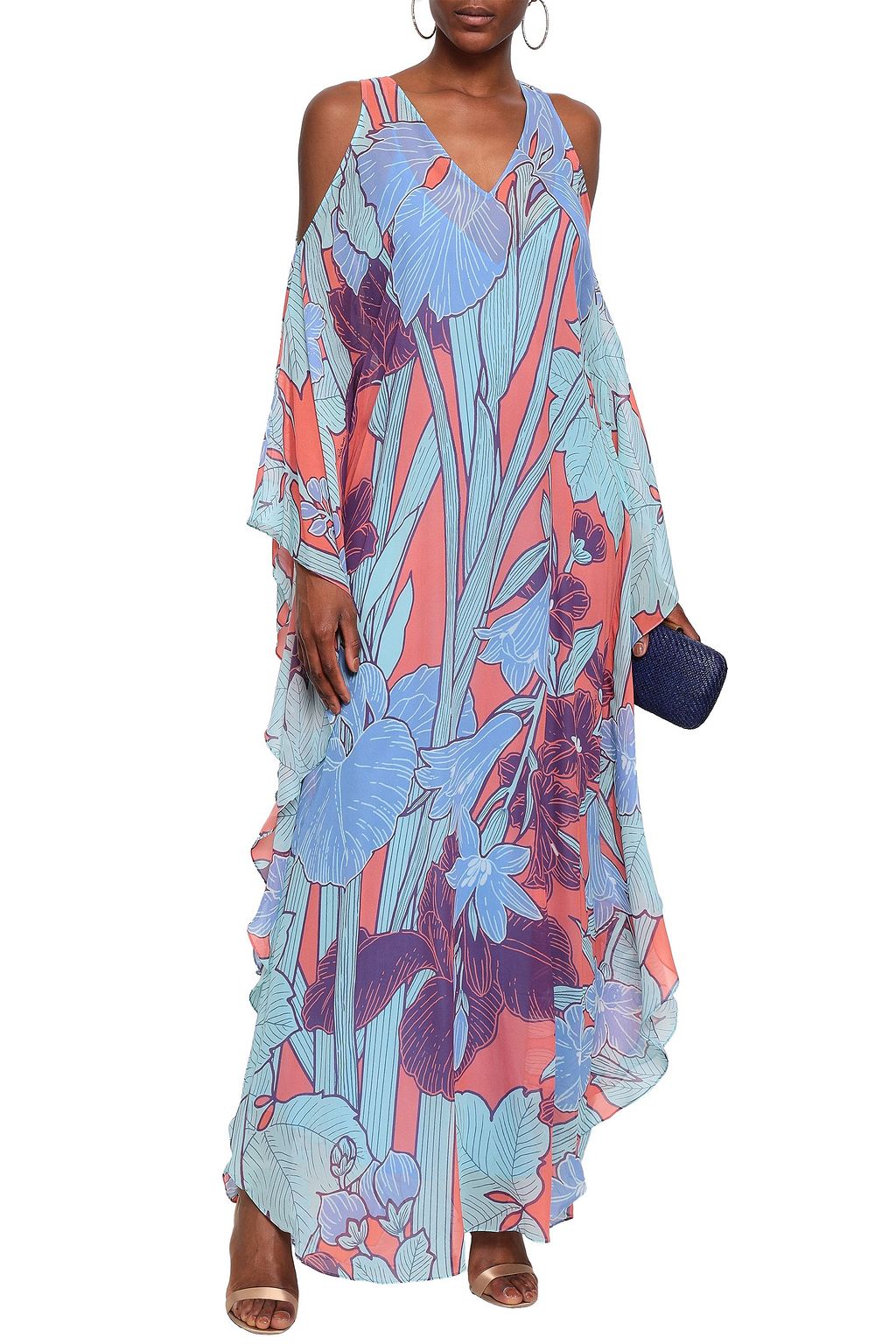 cold shoulder floral maxi dress