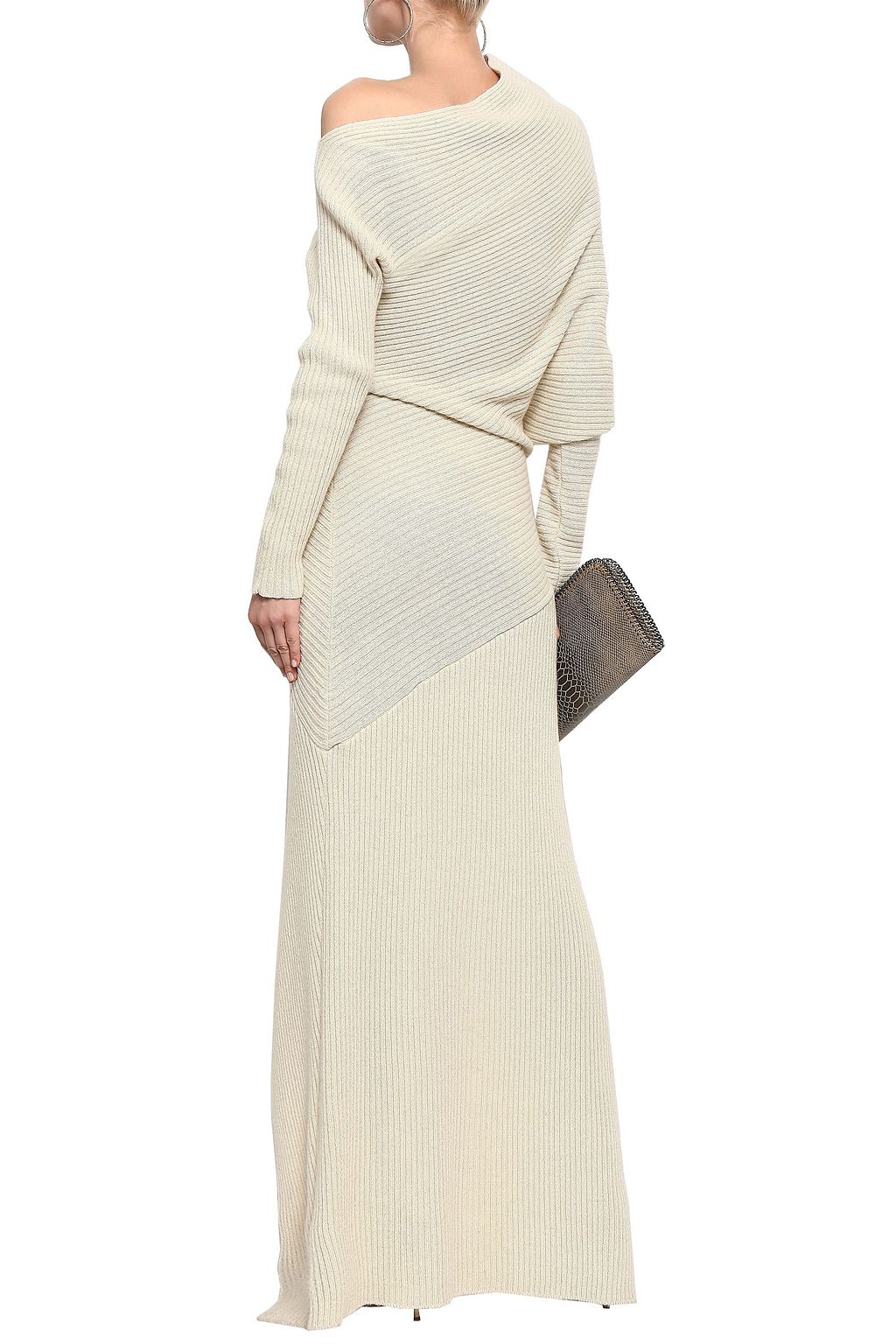ROBERTO CAVALLI One-shoulder ribbed alpaca, silk and cashmere-blend gown