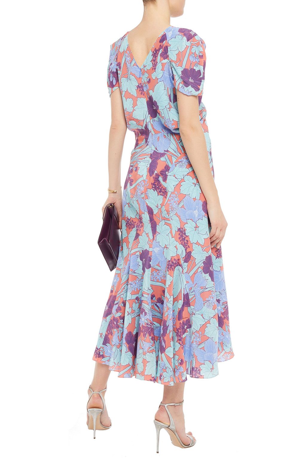 ROBERTO CAVALLI Floral-print silk crepe de chine midi dress