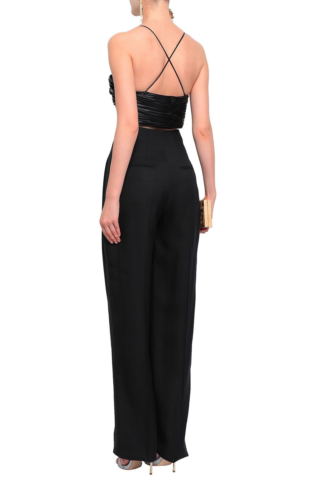 ROBERTO CAVALLI Ruched silk-satin and grain de poudre halterneck jumpsuit