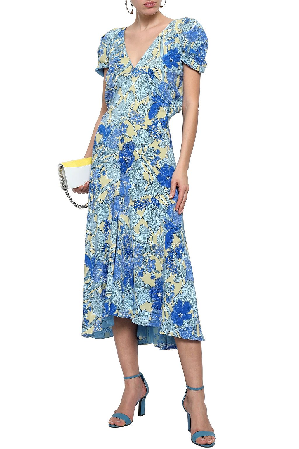 ROBERTO CAVALLI Floral-print silk crepe de chine midi dress