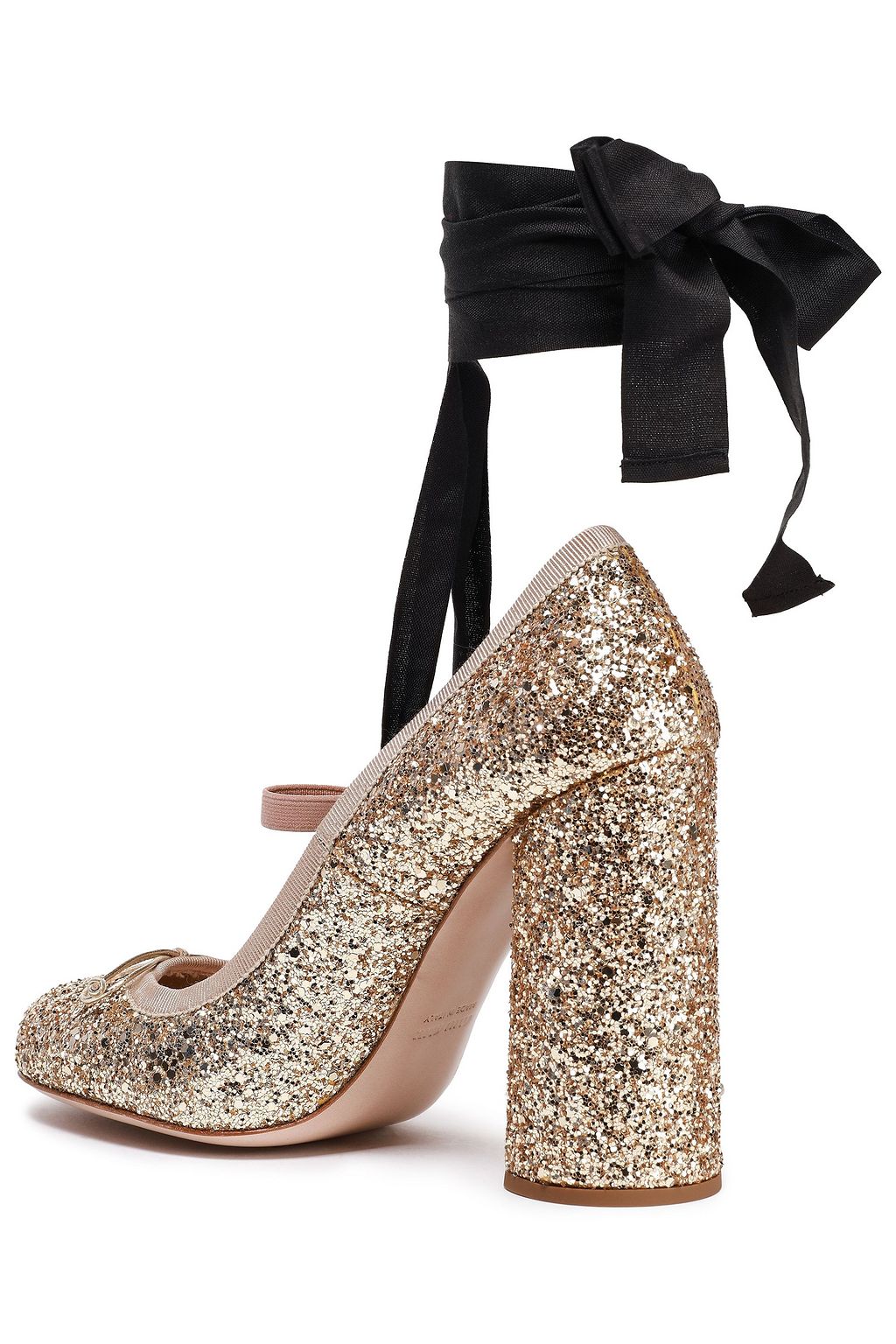 MIU MIU Glittered leather Mary Jane pumps