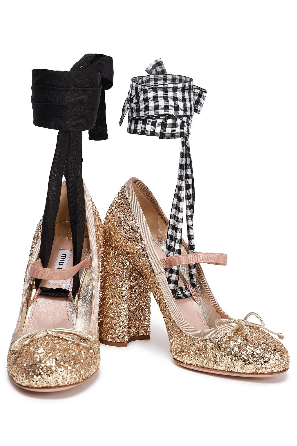 MIU MIU Glittered leather Mary Jane pumps