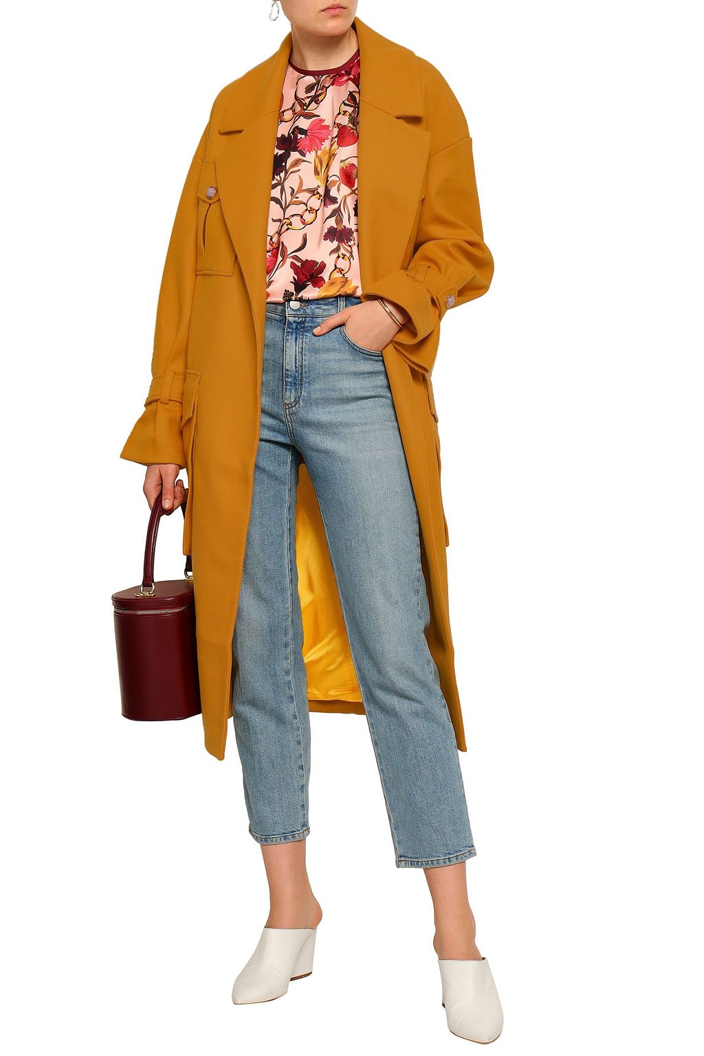 MOTHER OF PEARL Weston faux pearl-embellished wool-blend felt coat