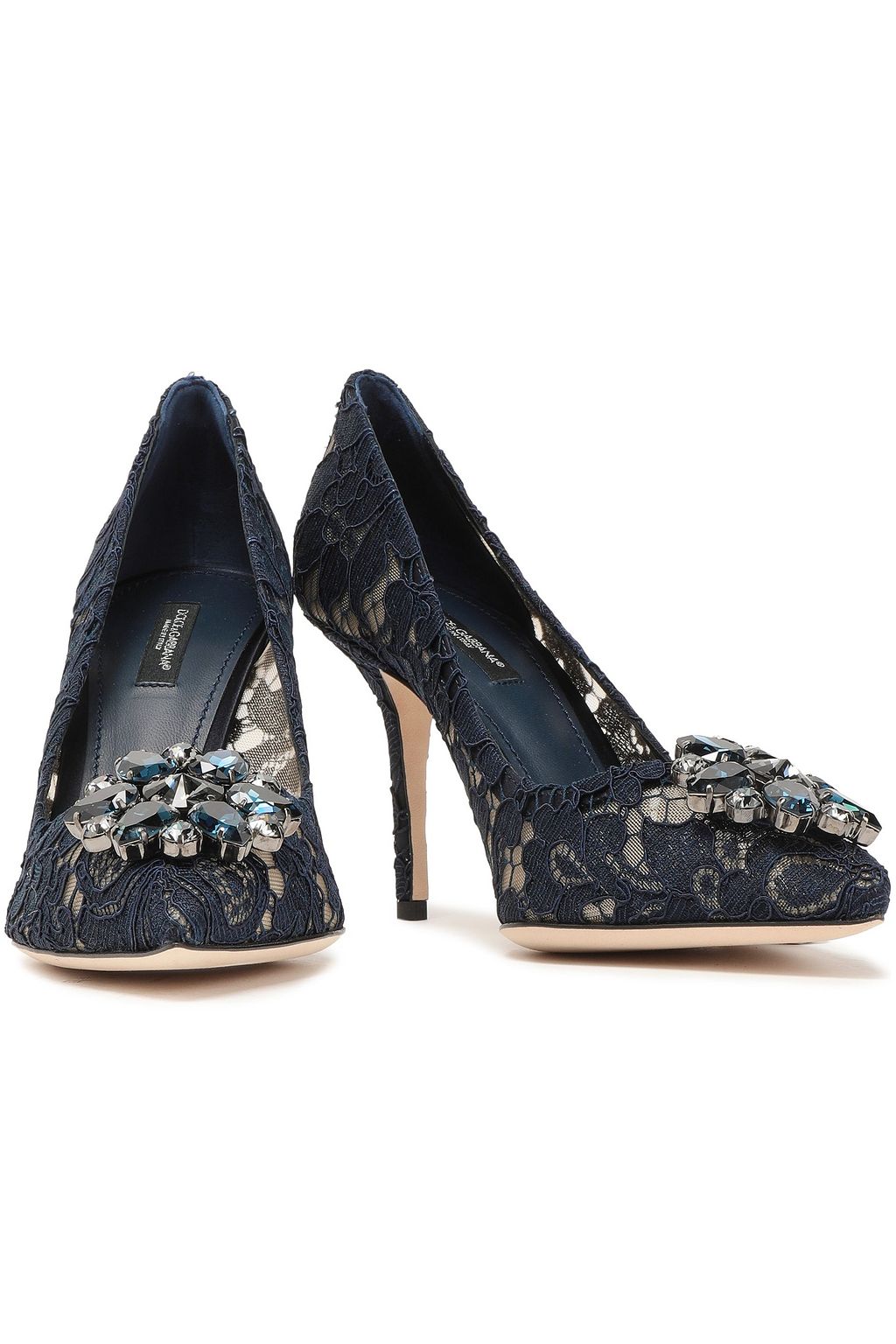 DOLCE&GABBANA Crystal-embellished corded lace pumps