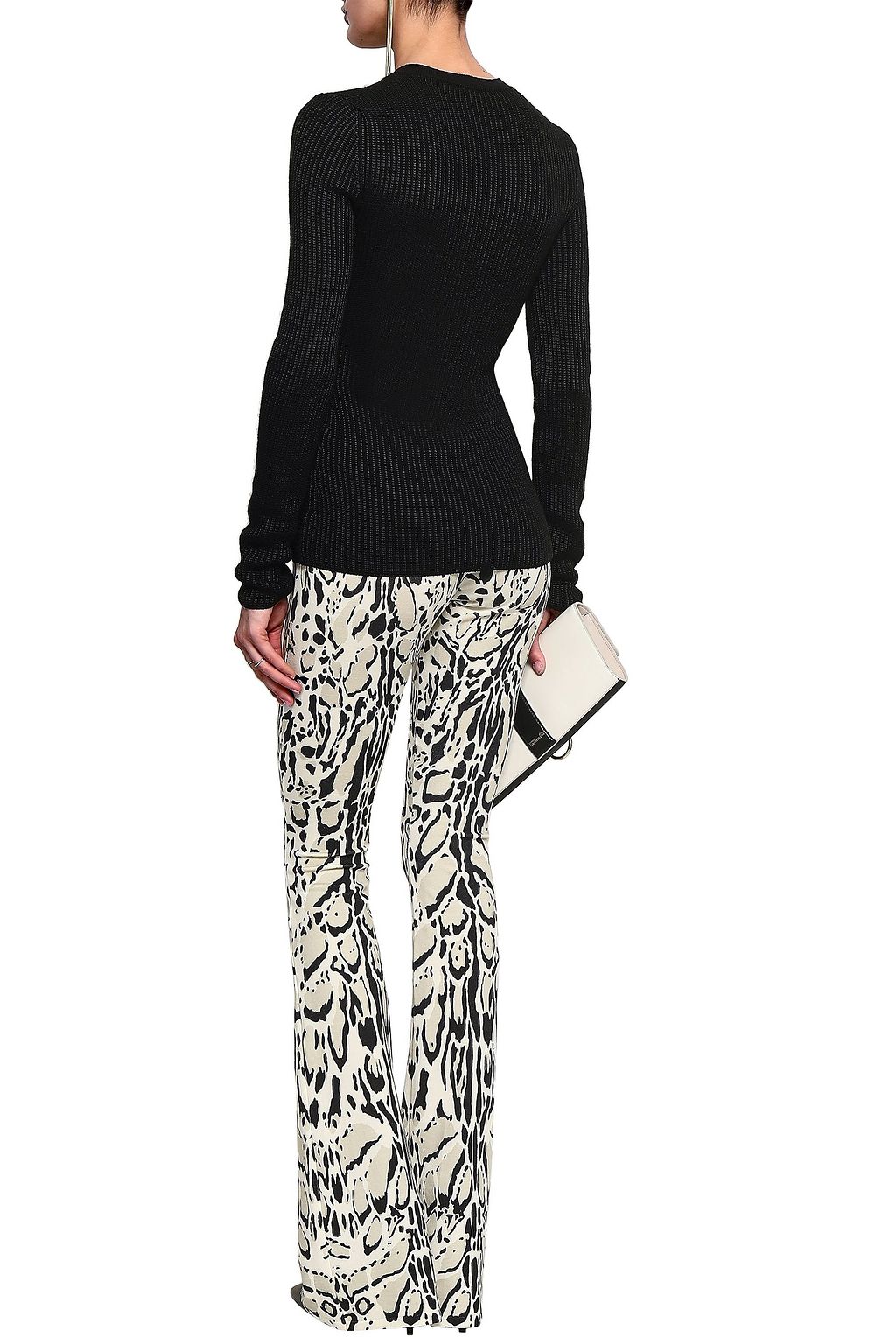 ROBERTO CAVALLI Printed wool-blend bootcut pants