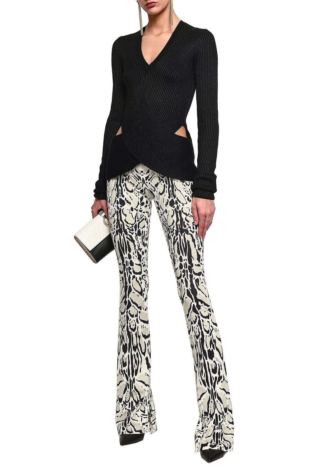 ROBERTO CAVALLI Printed wool-blend bootcut pants