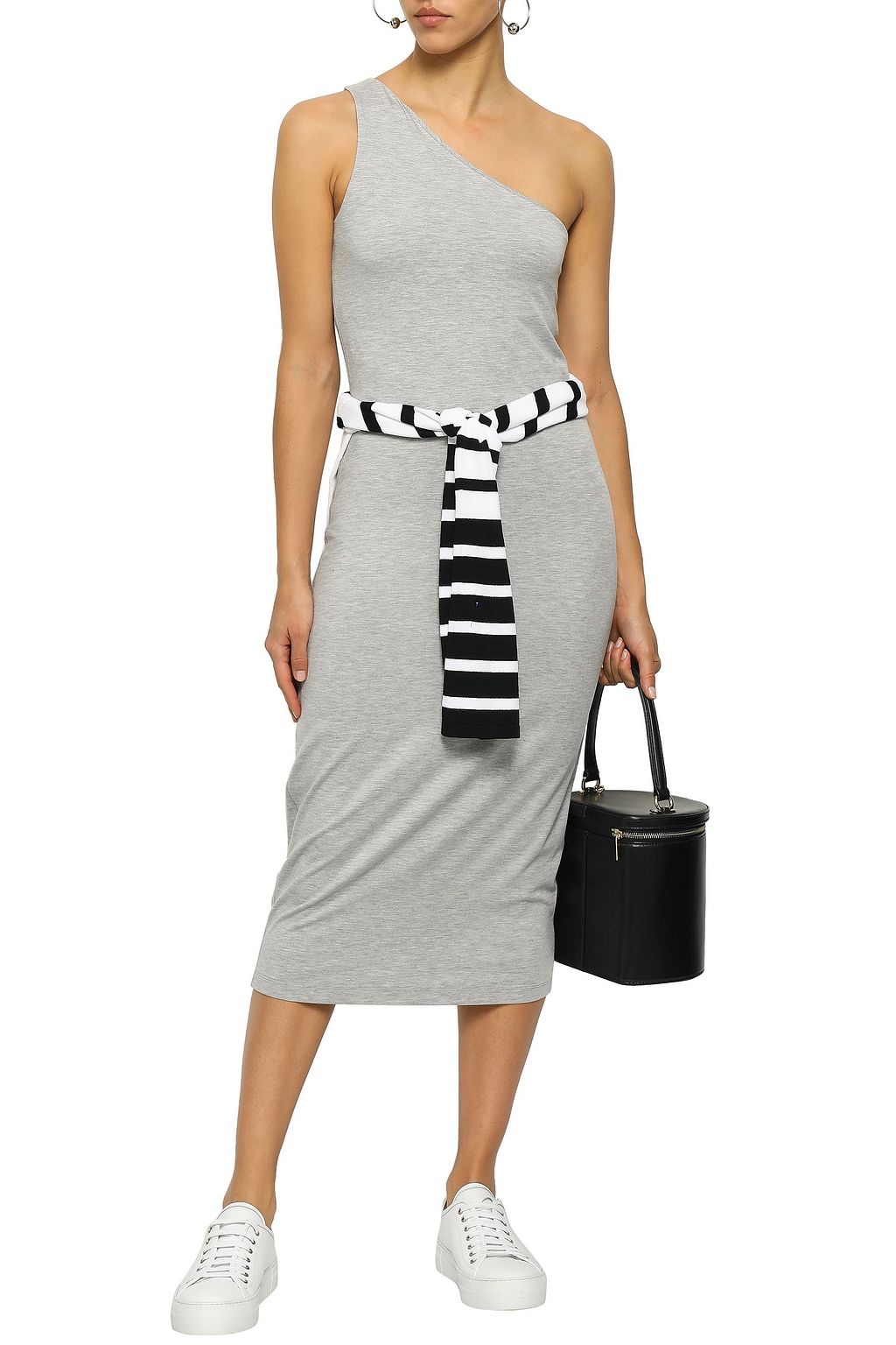 NINETY PERCENT One-shoulder mélange stretch-jersey midi dress