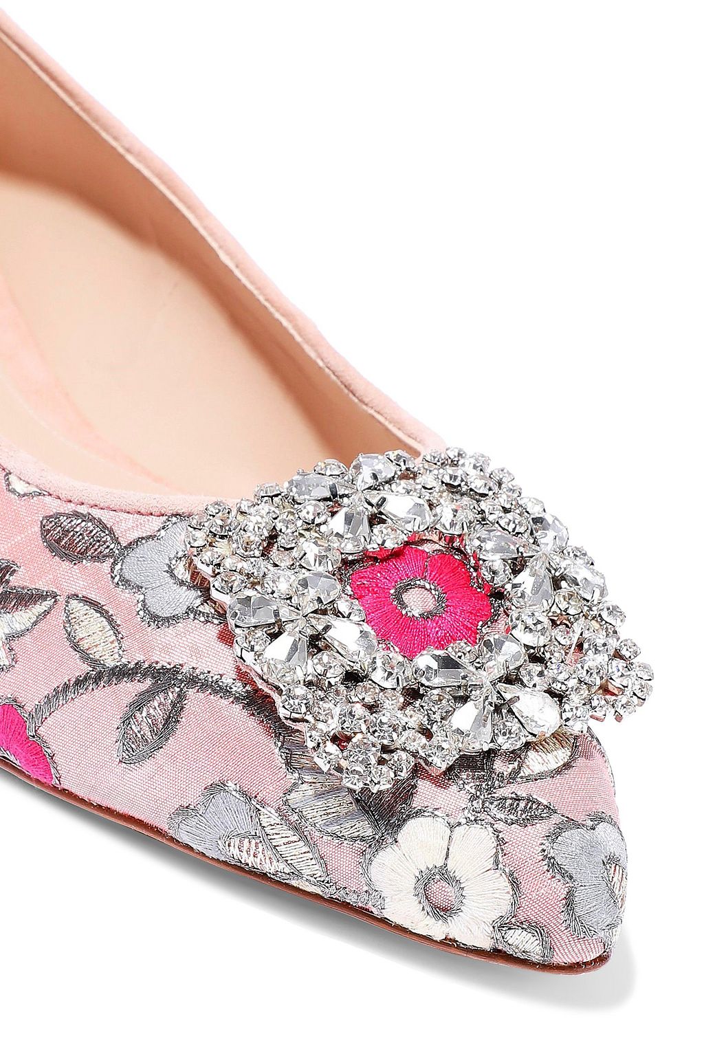 STUART WEITZMAN Crystal-embellished brocade flats