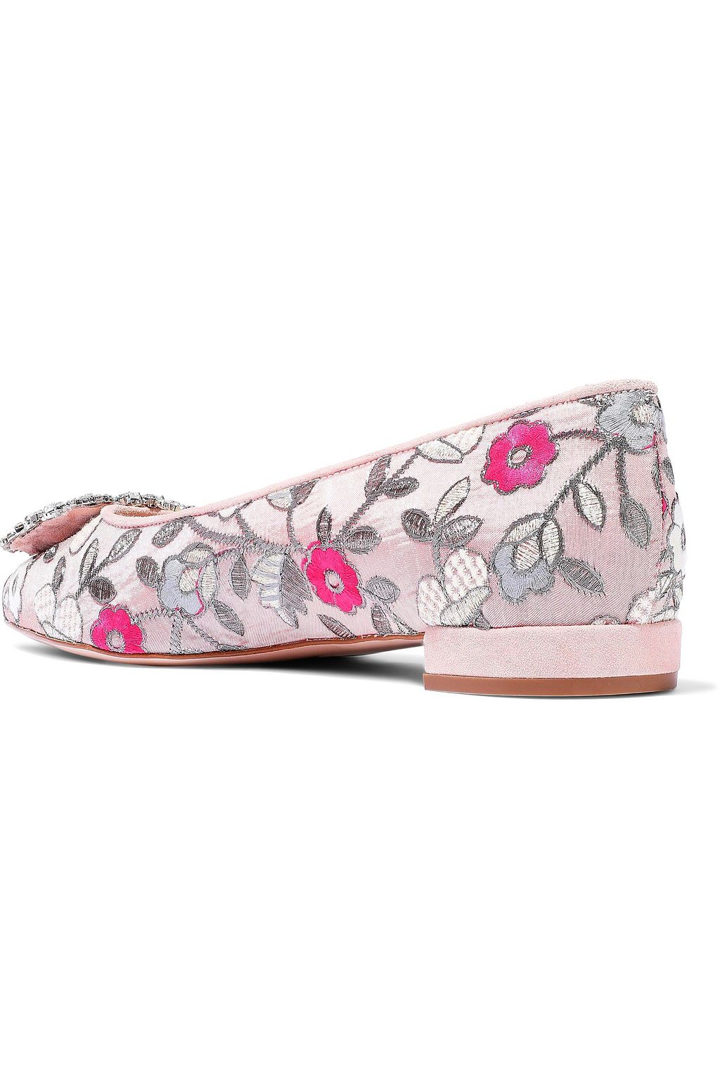 STUART WEITZMAN Crystal-embellished brocade flats